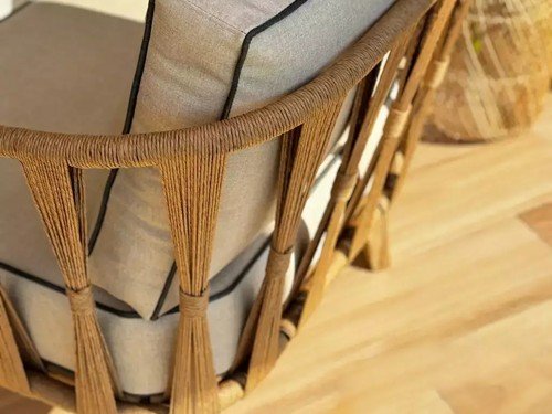 Sillón doble de exterior Terra kraft en madera con lona náutica