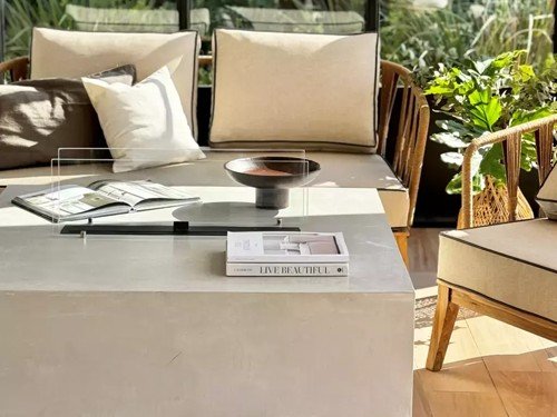 Sillón doble de exterior Terra kraft en madera con lona náutica