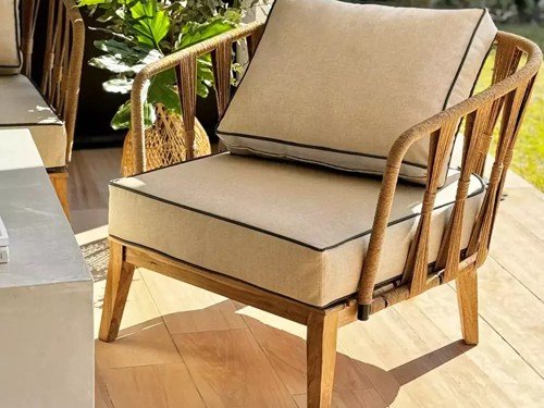 Sillón individual de exterior Terra kraft en madera con lona náutica