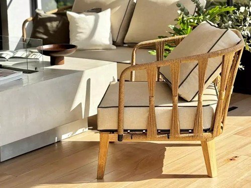 Sillón individual de exterior Terra kraft en madera con lona náutica