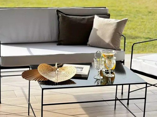 Camastro doble de exterior en metal con lona náutica