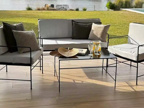 Camastro doble de exterior en metal con lona náutica