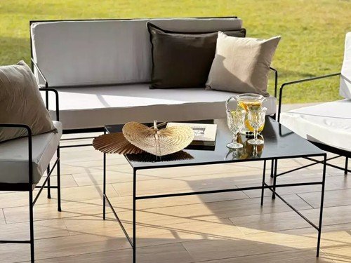 Camastro doble de exterior en metal con lona náutica