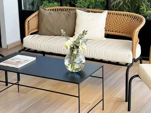 Sillón doble de exterior Formentera en metal con lona náutica