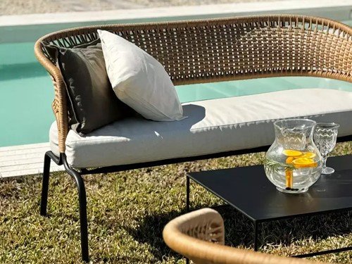 Sillón doble de exterior Formentera en metal con lona náutica