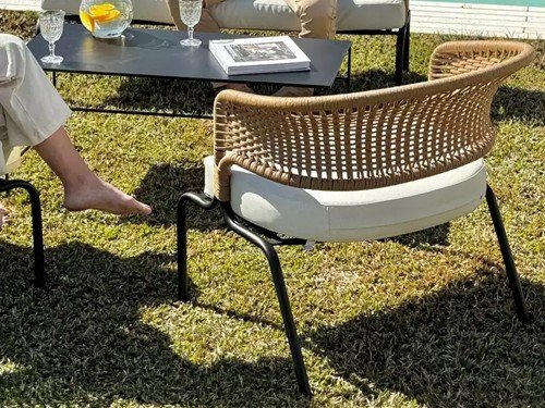 Sillón doble de exterior Formentera en metal con lona náutica