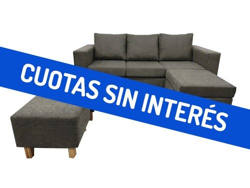 Sillón Esquinero Croacia 3 Cuerpos + 2 Puffs Chenille Gris Oscuro