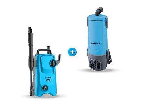 Kit Limpieza GAMMAHidrolavadora Pro Wash 1500+Aspiradora Mochila 1200W