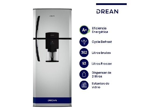Heladera Drean HDR370F61S Plata 362 Litros Ciclica Con Dispenser