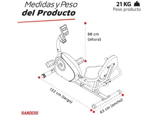 Bicicleta Fija Horizontal Randers 8 niveles de esfuerzo ARG-2534
