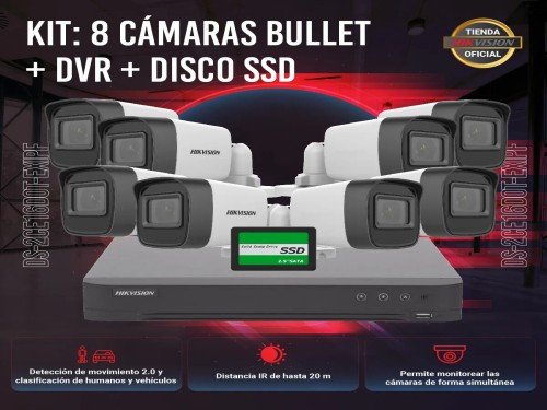 Kit Hikvision DVR 8 Canales + 8 Bullet + Disco 480 SSD + Cables