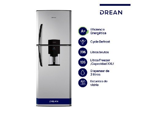 Heladera Drean HDR400F41S Plata 396 Litros Ciclica Con Dispenser