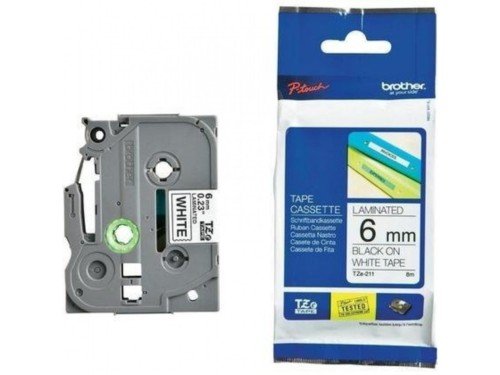 Cinta TZE-211 6mm. Original Para Rotuladora Brother negro sobre blanco