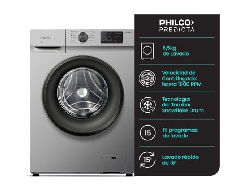 Lavarropas Philco PHLF6510P2 6.5Kg 1000Rpm Plata