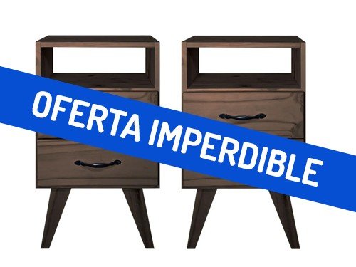 Combo 2 Mesas de Luz Estilo Moderno con Estante y 2 Cajones Nogal