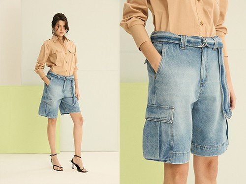 BERMUDA CAMILLE MUJER JEAN DENIM CON LAZO PRUSSIA