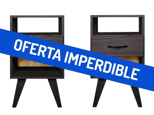 Combo 2 Mesas de Luz Estilo Moderno con Estante y Cajón Negro