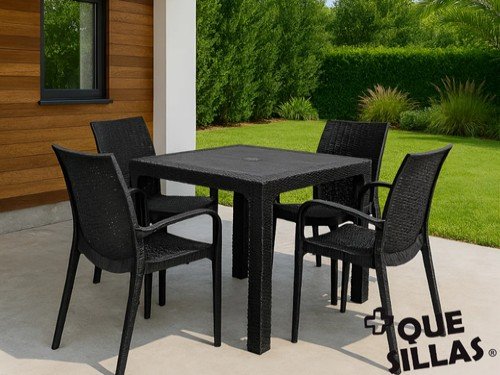 Juego de Jardín Mesa 70x70 Simil Ratan Alejo + 4 Sillas Melodi