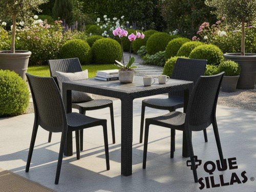 Juego de Jardín Mesa 70x70 Simil Ratan Alejo + 4 Sillas Harmony