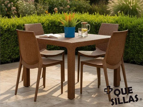 Juego de Jardín Mesa 70x70 Simil Ratan Alejo + 4 Sillas Harmony