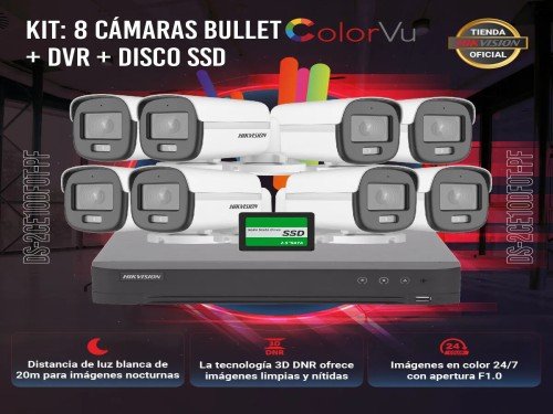 Kit Seguridad Dvr 8 Canales + 8 Camaras Colorvu + Disco 480