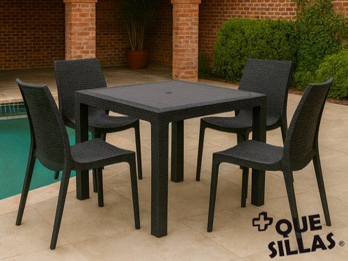 Juego de Jardín Mesa 90x90 Simil Ratan Alejo + 4 Sillas Harmony