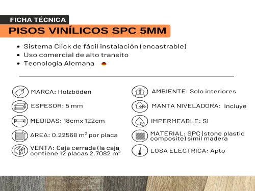 Piso vinilico encastrable simil madera de 5mm con manta 2.71m2