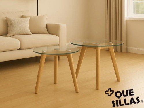 Mesa Ratona Vidrio Nordica Base Madera Duo Spider Pouli