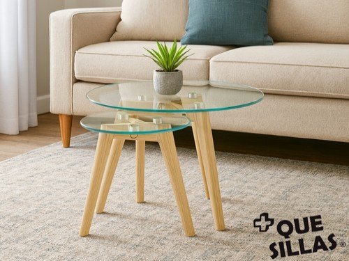 Mesa Ratona Vidrio Nordica Base Madera Duo Spider Pouli