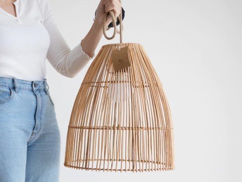 Lámpara Colgante de techo Varas de Ratán Natural