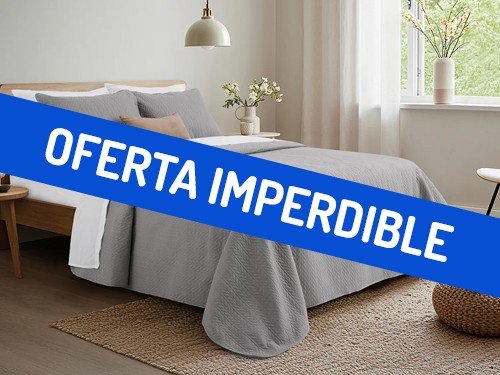 Kit Liso Cubrecama + Juego de Sábanas Color Gris - 2 1/2 Plazas