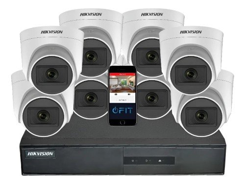 Kit Seguridad Turbo HD DVR 8 Canales + 8 Domos + conectores Hikvision