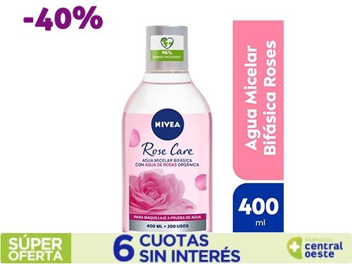 Agua Micelar Nivea Rose Care Bifásica x400ml