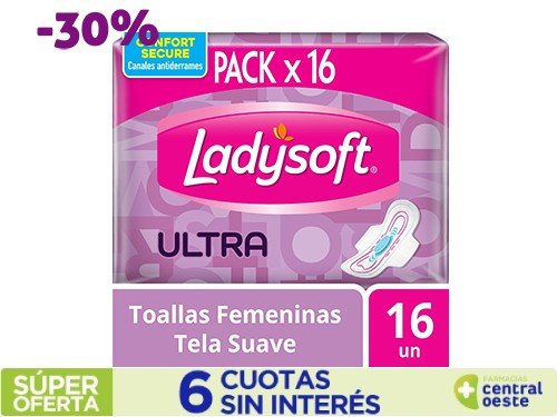 Toallas Femeninas Ladysoft Ultra Delgada Extra Algodon x16