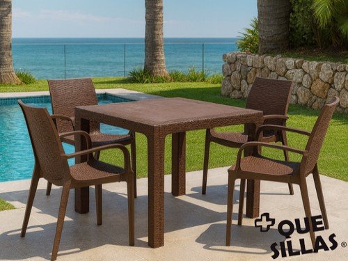 Juego de Jardín Mesa 90x90 Simil Ratan Alejo + 4 Sillas Melodi
