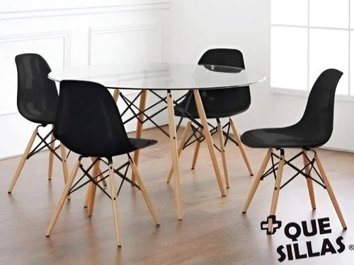 Mesa de vidrio redonda Eames 110cm pata madera