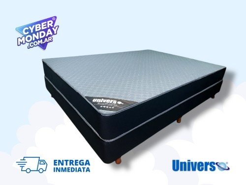 Colchón Espuma Universo más Sommier Cuero Ecológico 2 plazas y media