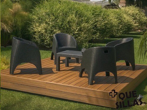 Juego de Jardín 4 Sillones símil rattan + Mesa ratona 90 x 90 Alejo