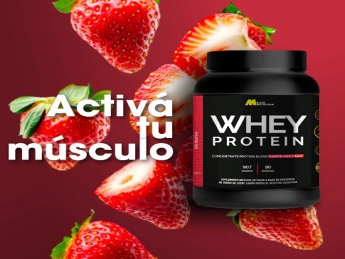 PROTEINA EN POLVO 100% PURA MMEDD ELITE NUTRITION 2LB - SABOR FRUTILLA