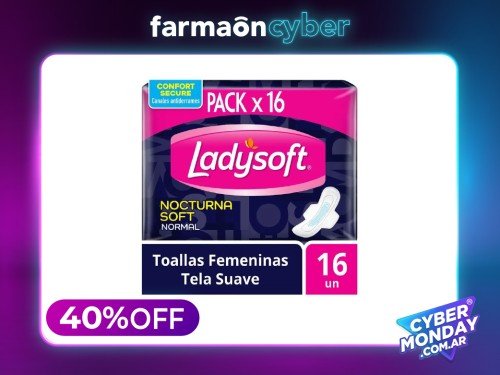 LADYSOFT - Toallita femenina nocturna normal con alas (16 unidades)