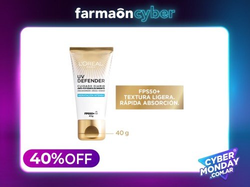 LOREAL PARIS - Protector Solar UV Defender Hidratación FPS50+. 40g.