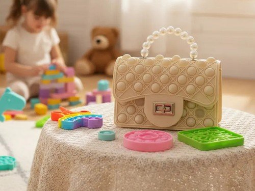 Carterita Pop It Rectangular Con Manija De Perlas Y Hebilla