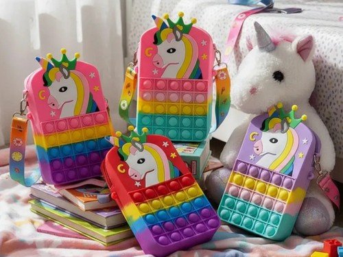 Bandolera Carterita Pop It Rectangular Cartera Porta Celular helados