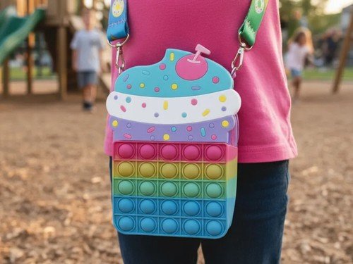 Bandolera Carterita Pop It Rectangular Cartera Porta Celular helados