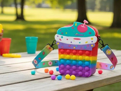 Bandolera Carterita Pop It Rectangular Cartera Porta Celular helados