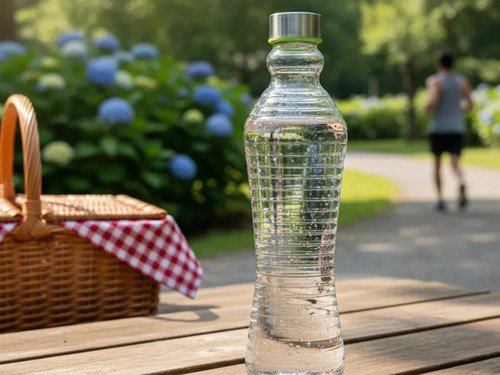 Botella Vidrio 1 Litro Hermetica Con Ondas Tapa Acero Rosca