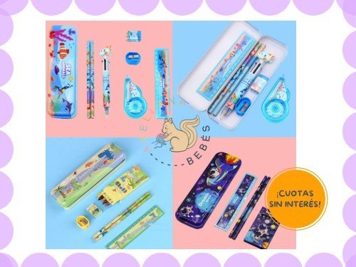 Set escolares temáticos completos. cartuchera lapicera regla colegio