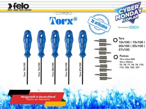 Felo - Combo Torx - 5 Destornilladores Torx y 10 Puntas TXx25