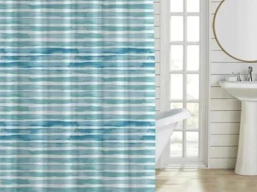 Set Cortina De Baño Teflon Antihongos Estampada + Ganchos