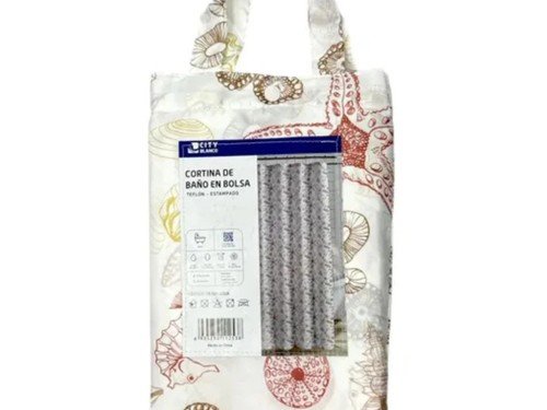 Set Cortina De Baño Teflon Antihongos Estampada + Ganchos